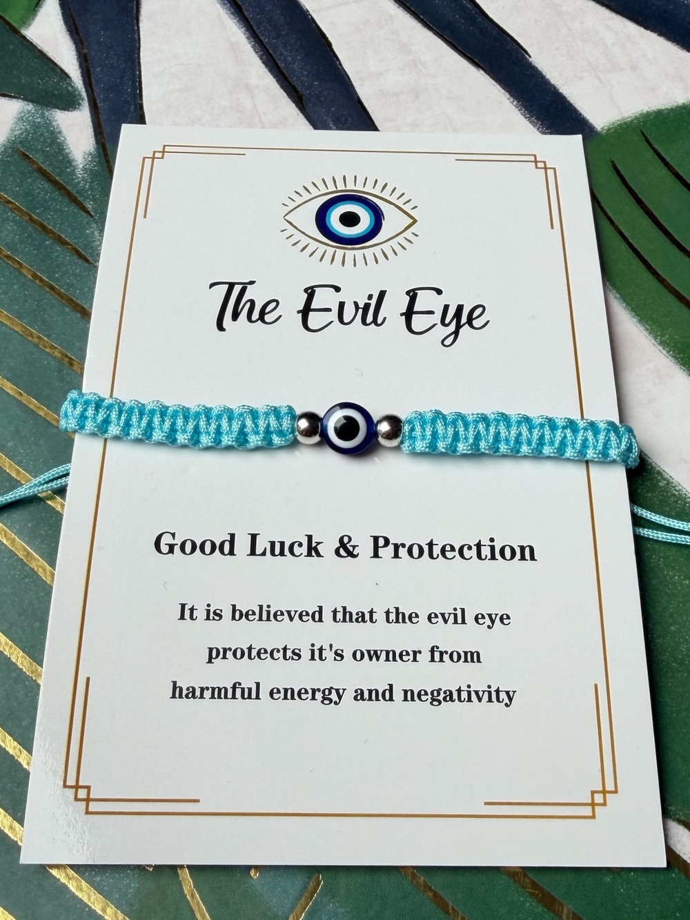 Evil Eye Protection Adjustable Cord Bracelet AQUA TEAL Nazar Good Luck NWT